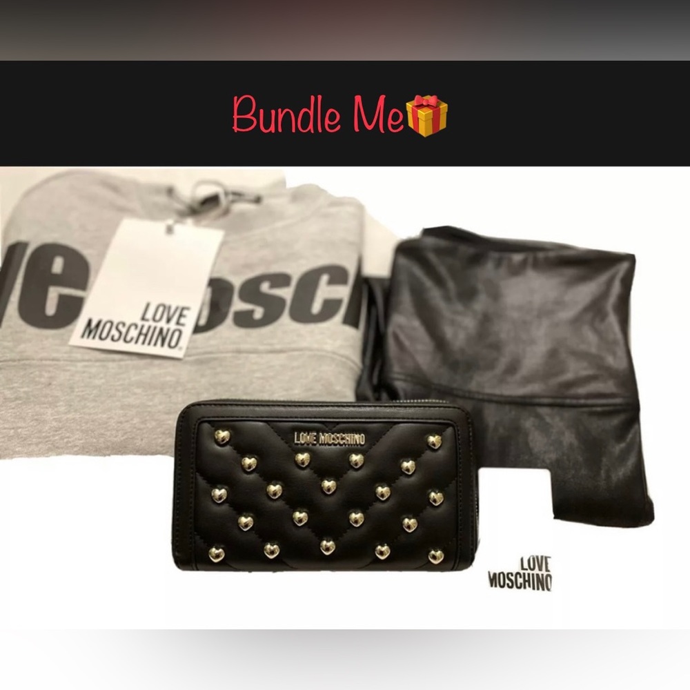 🎉HP🎉New Love Moschino Quilted Heart Stud Zip Wallet Black/Gold✨🖤 - Picture 5 of 13